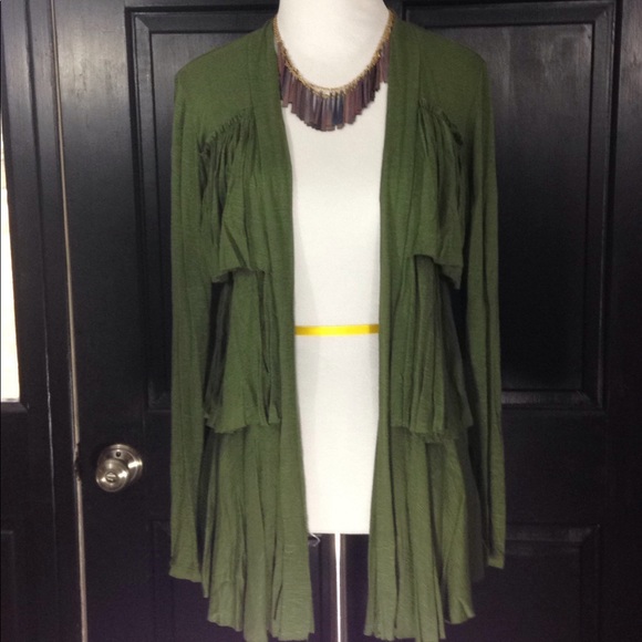 Hiatus Sweaters - Shrug - olive green ruffled Classy & Comfy MEDIUM